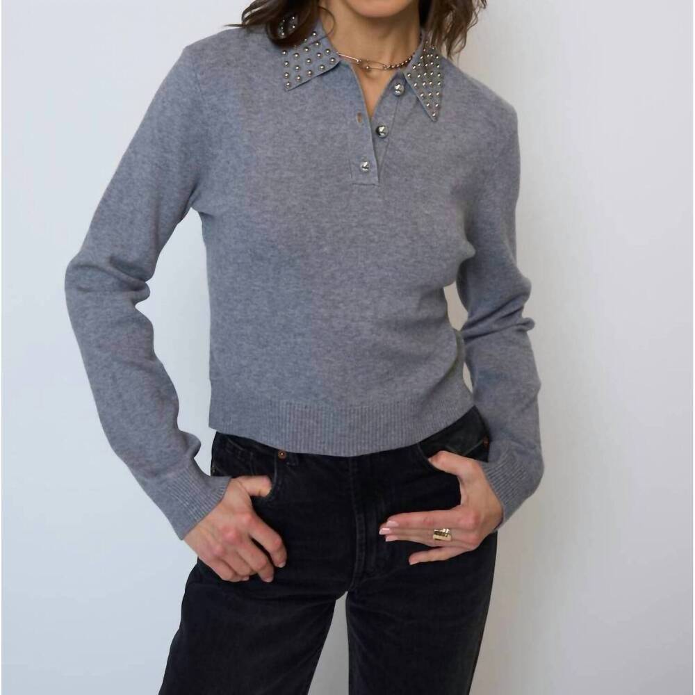 NEW CENTRAL PARK WEST jay studded polo top in charcoal